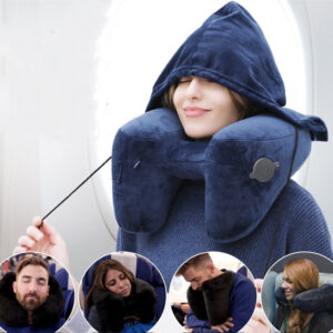 Hooded Travel Pillow H Shaped Inflatable Neck Pillow Folding Lightweight Sleeping Cushion Pillow