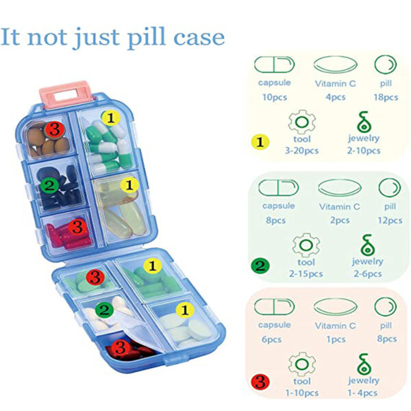 Travel Pill Organizer 10 Grid  Moisture Proof Pills Box For Pocket Purse Daily Pill Case Portable Medicine Vitamin Holder Container - Image 7