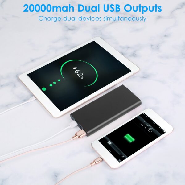 1Pc 20000mAh Power Bank Portable External Battery Pack Phone Charger With Dual USB Output Type C Micro USB Input - Image 4