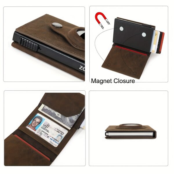 Men's Wallet With Airtag Card Slot, RFID Anti-theft Credit Card Smart Pop-up Tri-fold Wallet - Image 3