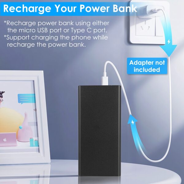 1Pc 20000mAh Power Bank Portable External Battery Pack Phone Charger With Dual USB Output Type C Micro USB Input - Image 6