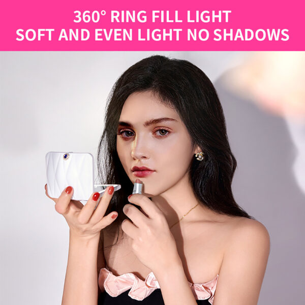 Portable Square Diamond Grid White Makeup Mirror - Image 3