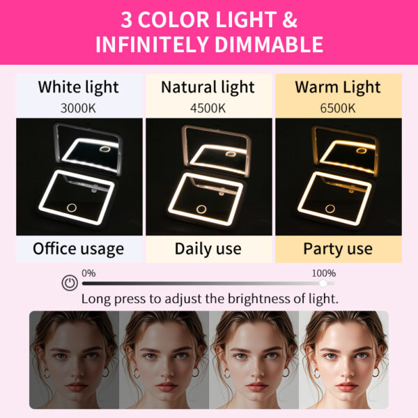 Portable Square Diamond Grid White Makeup Mirror - Image 2