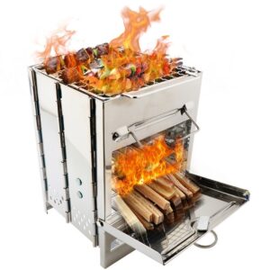 Mini Outdoor Firewood Stove Camping Cooking Picnic Grill Folding Stove Square Wood Steel Travel Charcoal