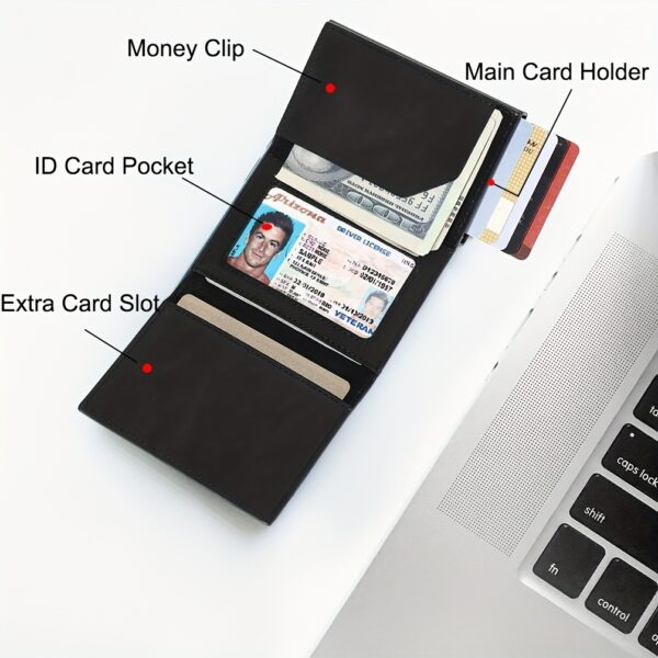Men's Wallet With Airtag Card Slot, RFID Anti-theft Credit Card Smart Pop-up Tri-fold Wallet - Image 2