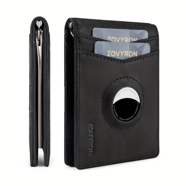Mens Wallet Genuine Leather Slim Bifold Wallet With Airtag Holder, RFID Blocking, Front Pocket Wallet With Money Clip,ID Window Credit Card Holder - Image 7