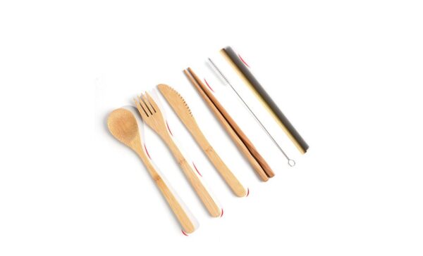 Bamboo Utensils Wooden Travel Cutlery Set Reusable Utensils With Pouch Camping Utensils Zero Waste Fork Spoon Knife Flatware Set - Image 3