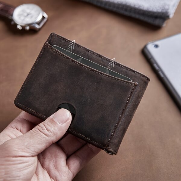 Mens Wallet Genuine Leather Slim Bifold Wallet With Airtag Holder, RFID Blocking, Front Pocket Wallet With Money Clip,ID Window Credit Card Holder - Image 6