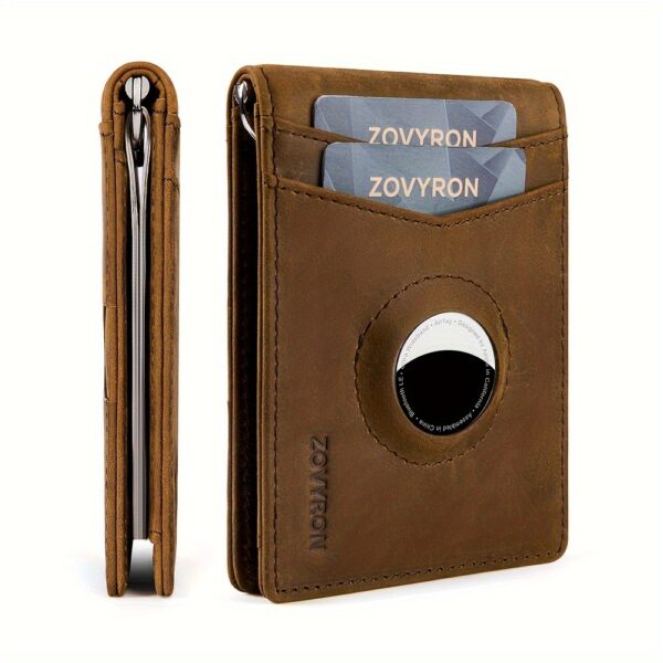 Mens Wallet Genuine Leather Slim Bifold Wallet With Airtag Holder, RFID Blocking, Front Pocket Wallet With Money Clip,ID Window Credit Card Holder - Image 3