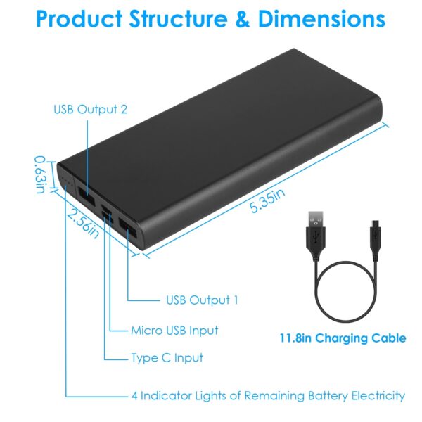 1Pc 20000mAh Power Bank Portable External Battery Pack Phone Charger With Dual USB Output Type C Micro USB Input - Image 3